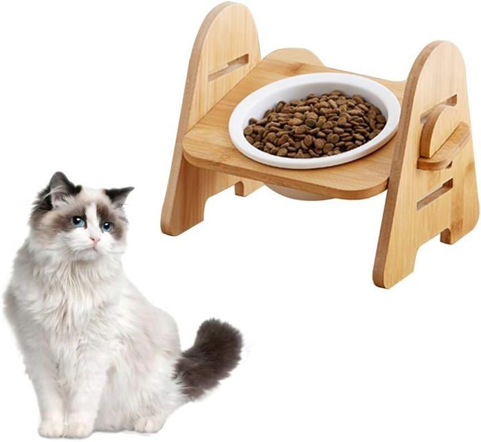 Comparer les prix de Support surélevé pour gamelles pour animaux de compagnie, ensemble de gamelles simples en céramique pour chat avec plate-forme incl
