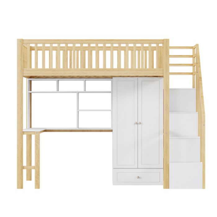 Lit combiné 90 x 200 cm avec rangements et bureau naturel grisé et