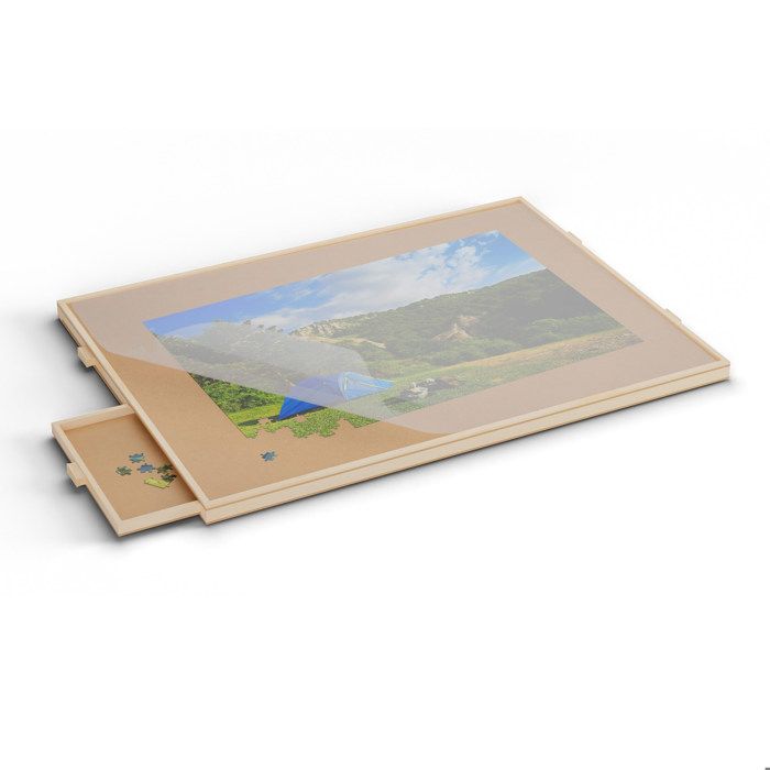 Plateau Pour Puzzle Jusqu'à 1000 Pièces Relaxdays - En Bois De Pin, 2 Tiroirs, Hauteur Réglable