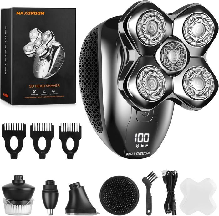 Rasoir électrique XMSJ 9 Têtes Flottantes Pour Homme - Tête Chauve, Rechargeable USB, Argenté