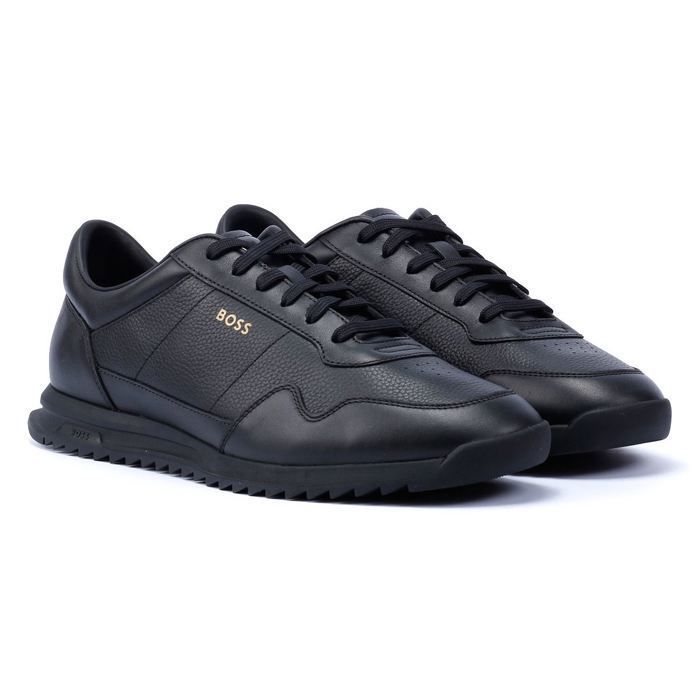 Boss Baskets Noires En Cuir Pour Hommes