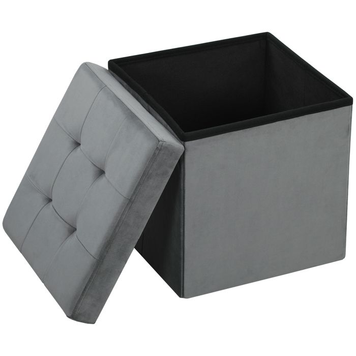 Pouf coffre rangement - HOMCOM - pliable - 37 6 L - en tissu velours - charge 120 Kg - 38 x 38 x 38 cm - gris Pouf coffre rangement - HOMCOM - pliable - 37 6 L - en tissu velours - charge 120 Kg - 38 x 38 x 38 cm - gris