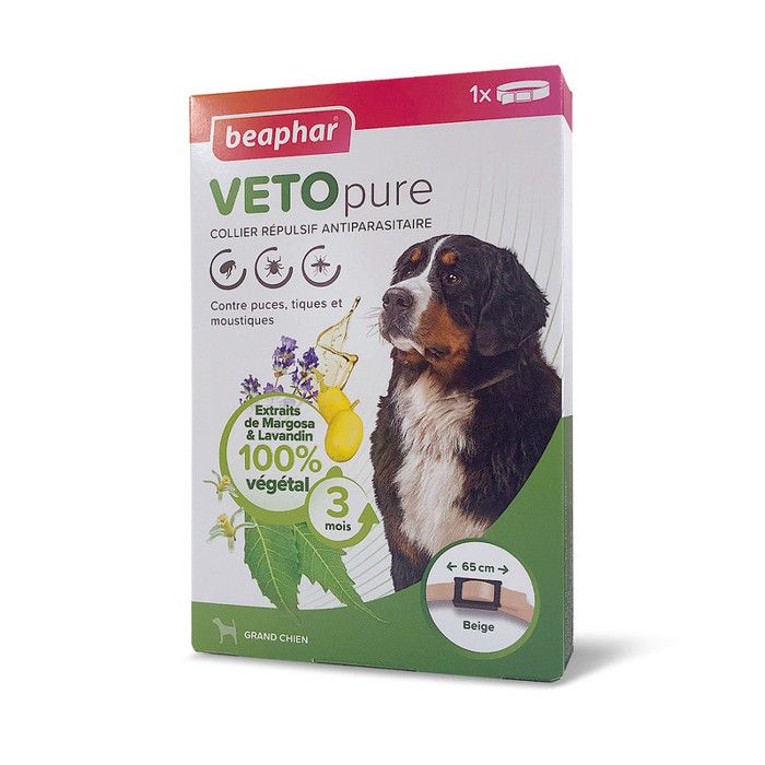 Comparer les prix de Beaphar – Vetopure – Collier Répulsif Antiparasitaire pour Grand Chien – Collier Beige de 65cm.