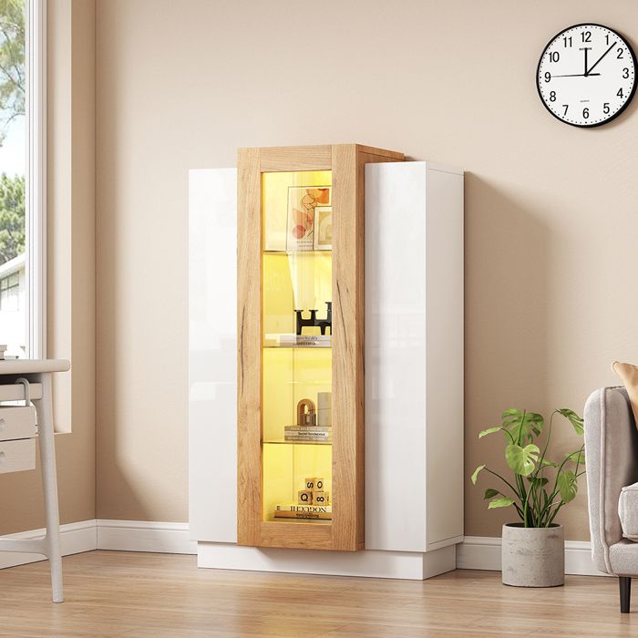 Vitrine avec 3 portes transparentes LED étagères en verre et tiroir pour salon 74x40x120 cm Blanc Vitrine avec 3 portes transparentes LED étagères en verre et tiroir pour salon 74x40x120 cm Blanc