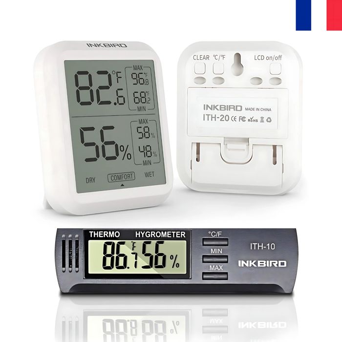 Comparer les prix de INKBIRD ITH-20+ITH-10 Digital Thermometre Hygrometre avec Écran LCDMin/Max Temperature Interieur Humidité Exterieur pour Frigo