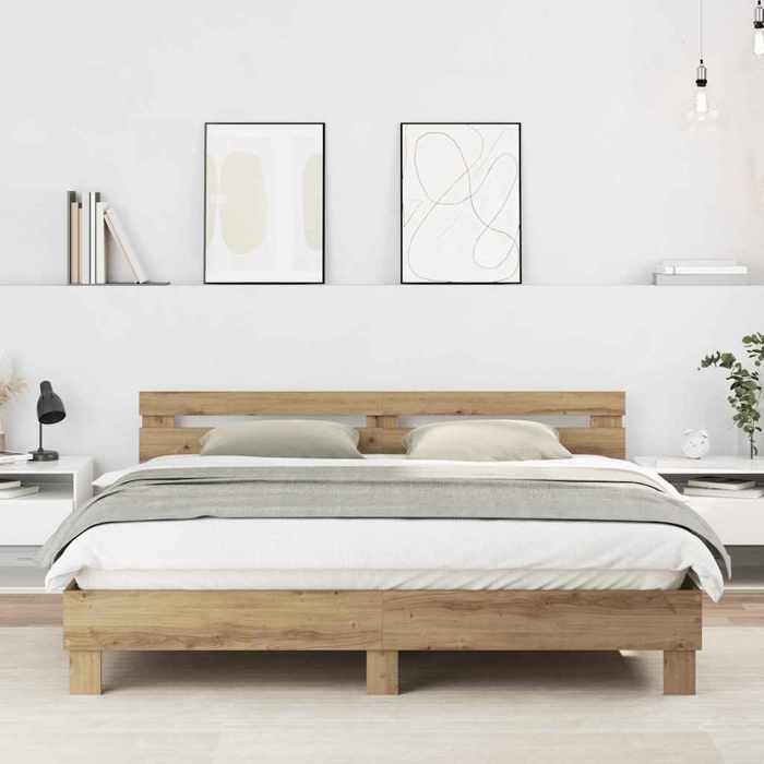 BONNIE®Lit en bois Lit double:180x200 cm Cadre de lit Chêne artisanal 180x200 cm Bois dingénierie neuf72240