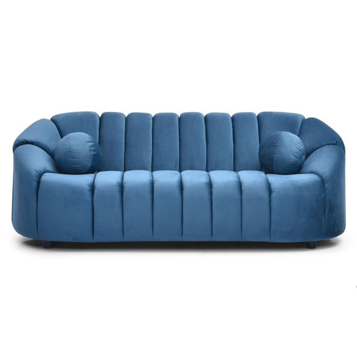 MENZZO Canapé 3 places design Sidonie Velours Bleu -L201 x P87 x H74 cm MENZZO Canapé 3 places design Sidonie Velours Bleu -L201 x P87 x H74 cm
