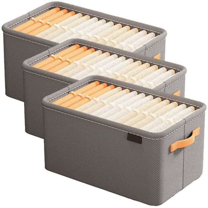 Lot de 3 boîtes de rangement pliables en tissu avec corde panier de rangement pour jouets armoire étagères vêtements (gris)