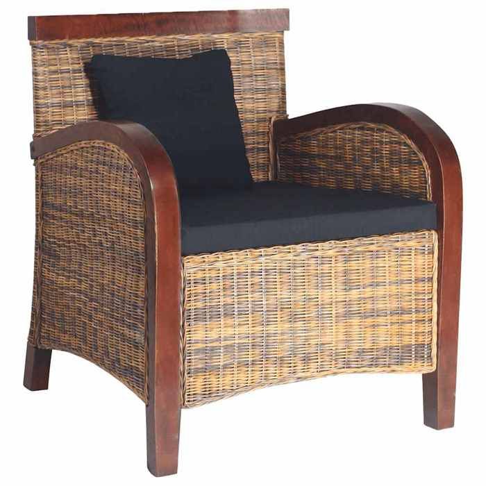 Fauteuil en rotin tissé à la main - vidaXL - 67x70x80 cm - Brun - Bois de manguier - Rotin authentique - Coussin inclus