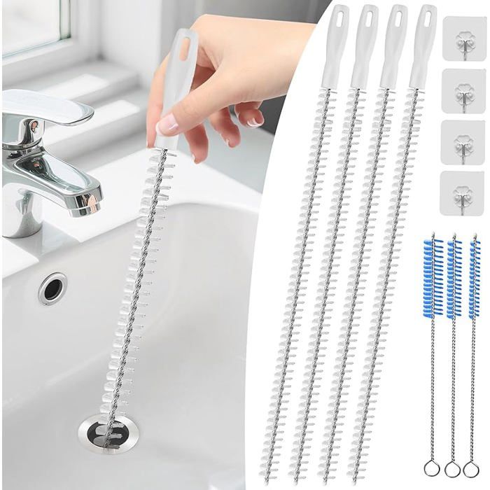 4 Pièces Brosse Canalisation Goupillon Canalisation Flexible 45cm Brosse Nettoyage Drain Évier Drague Outil pour Mu BROSSE A MAIN