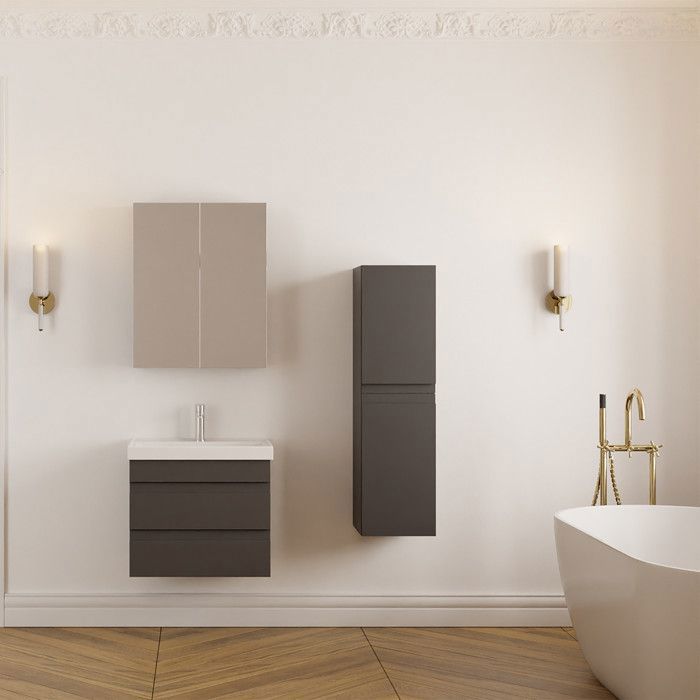 Meuble de salle de bain Lara 60 cm – Ensemble 3 pièces anthracite avec vasque céramique armoire miroir