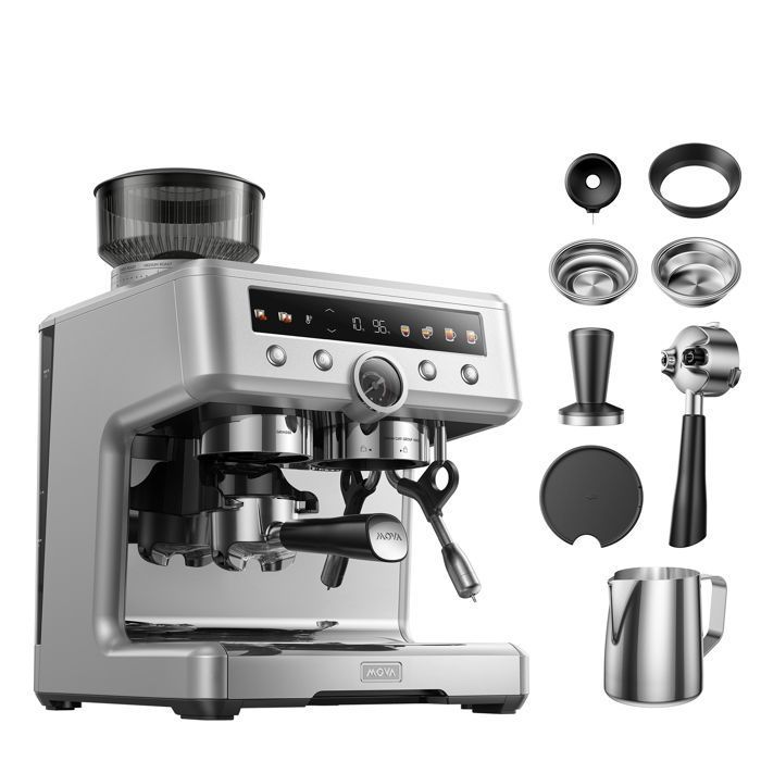 MOVA S20 Pro – Machine Espresso avec Broyeur Intégré Pression 20 Bars Double Chaudière & Mousseur à Lait Argent - Mova