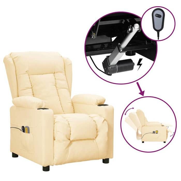 NEW 2026 Fauteuil Massant électrique - Chaise relax - 1 place - Crème Similicuir 72.5x96x99.5 cm L3765