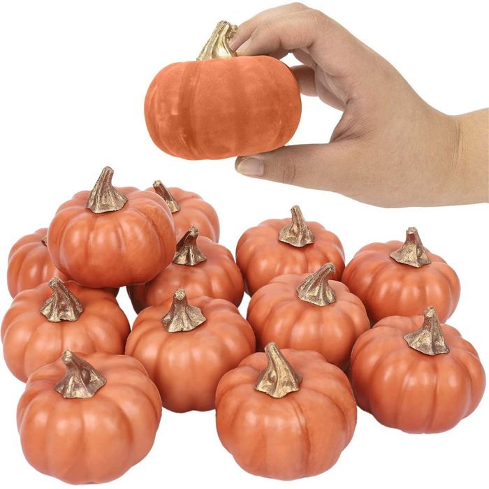 Ensemble de 12 citrouilles artificielles orange en mousse style rustique pour une décoration de table ou de cheminée automnale