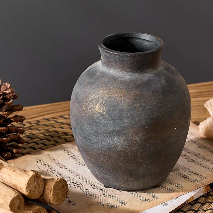 Vase céramique terre cuite rustique 15 2 cm–style ferme bohème déco salon table étagère cheminée bronze
