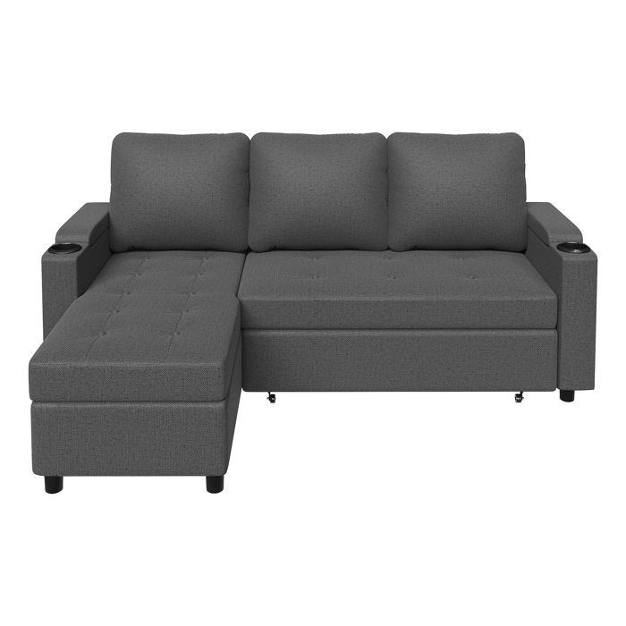 HOMALL Canape dangle convertible 3 places velours cotele gris - Reversible coffre rangement structure metal couchage 180cm