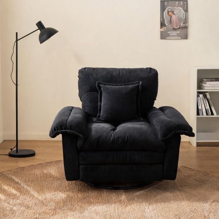 Fauteuil canapé 1 place oversized deep black en chenille rotation 360° pour salon chambre et coin lecture