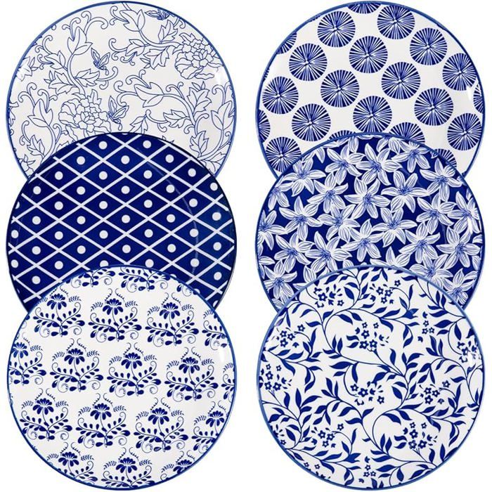 ensemble de vaisselle en céramique assiette à dessert en porcelaine de 20 cm Bleu Cobalt Assiettes 20cm(6x) SALADIER