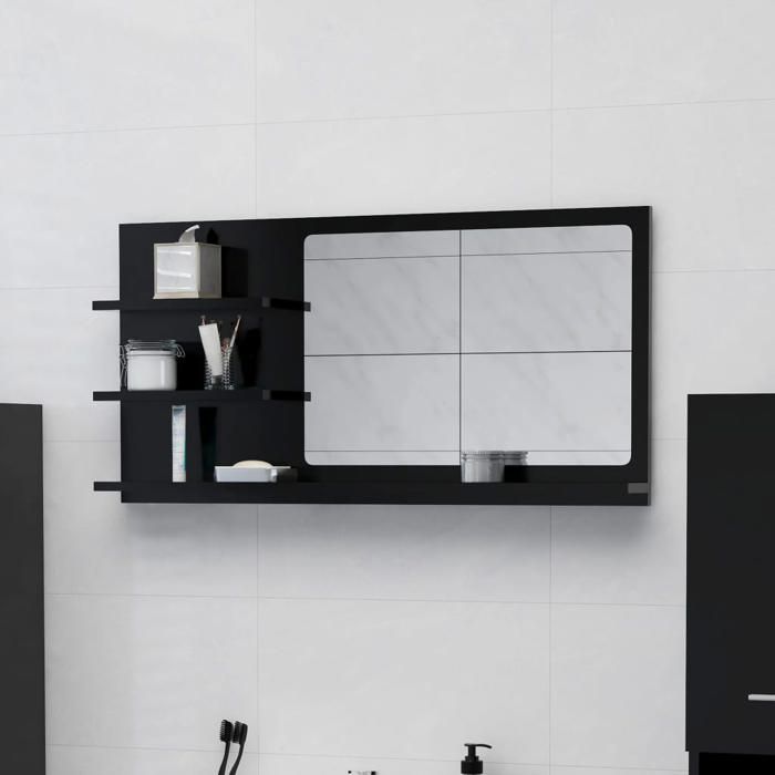 Sale juilletMiroir de salle de bain - vidaXL - bois dingénierie - noir - grand rangement - 90 x 10 5 x 45 cm zvj83l