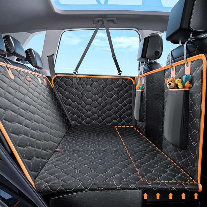 Housse de protection de siège auto pour chien résistante - Plaque de base rigide et extension robuste - Modèle hamac arrière noire