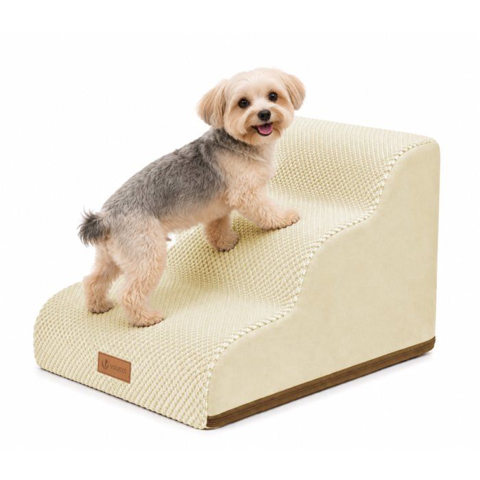 VOUNOT® Escalier pour chien et chat à 3 marches en mousse haute densité - antidérapante déhoussable lavable - 57x40x40cm beige VOUNOT® Escalier pour chien et chat à 3 marches en mousse haute densité - antidérapante déhoussable lavable - 57x40x40cm beige