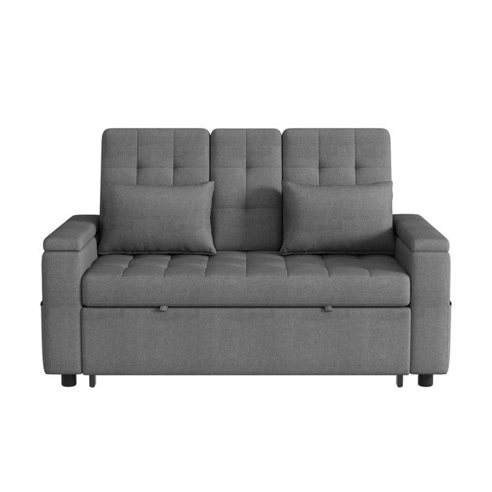 Canapé-lit 2 places gris pliable multifonction avec rangement dossier réglable accoudoirs et coussins inclus meuble confortable