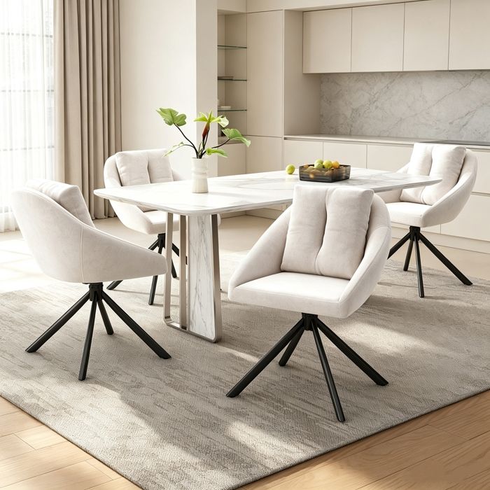 Lot de 4 Chaises de Salle à Manger Pivotantes Chaises avec Accoudoirs Tissu en Velours Piètement Métal Chaise pivotante Beige