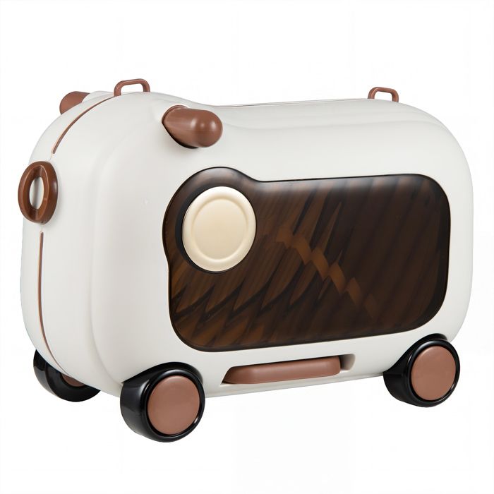 2en1 Valise Enfant à Roulettes-COSTWAY– Trotteur & Bagage Cabine Roues 360° Pédale Pliable Garçons&Filles 2+ Ans Marron