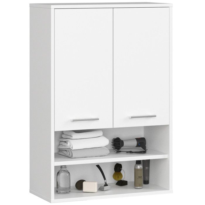 Armoire salle de bains suspendue AKORD FIN Blanche 64 cm 2 portes façade Blanche 4 étagères 64x30x94 cm Armoire salle de bains suspendue AKORD FIN Blanche 64 cm 2 portes façade Blanche 4 étagères 64x30x94 cm