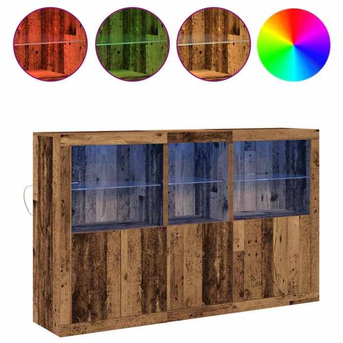 Marron Commode Salon CHIC Buffet bas/Cabinet 1 PC LED Bois ancien 162x37x100 cm Bois dingénierie N12499