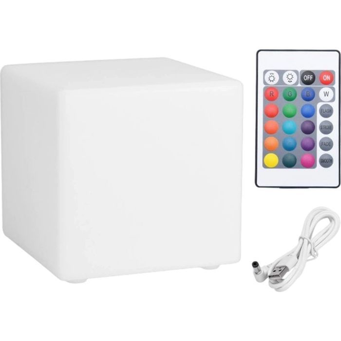 Lampadaire cube orientable - Éclairage dambiance rechargeable Avec télécommande colorée - Lampe de chevet et canapé - 15x15x15 cm