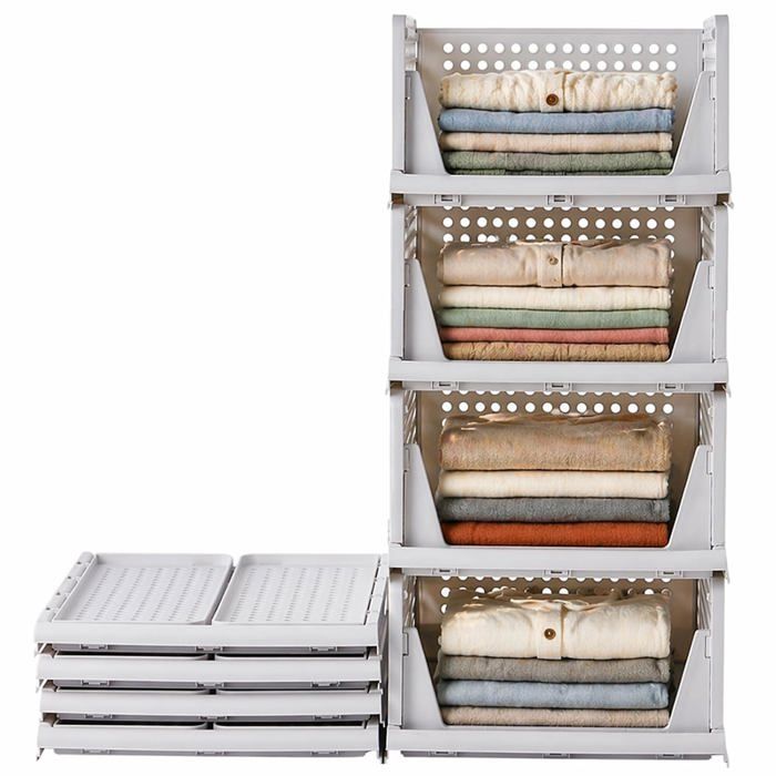 Lot de 4 boîtes de rangement vêtements - organisateur armoire 40x30x17 cm en plastique PP avec tiroir et rail coulissants empilable