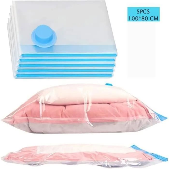 Sacs de rangement sous vide extra larges - Conviennent aux vêtements couettes draps et oreillers - Lot de 5 (XXXL) Sacs de rangement sous vide extra larges - Conviennent aux vêtements couettes draps et oreillers - Lot de 5 (XXXL)