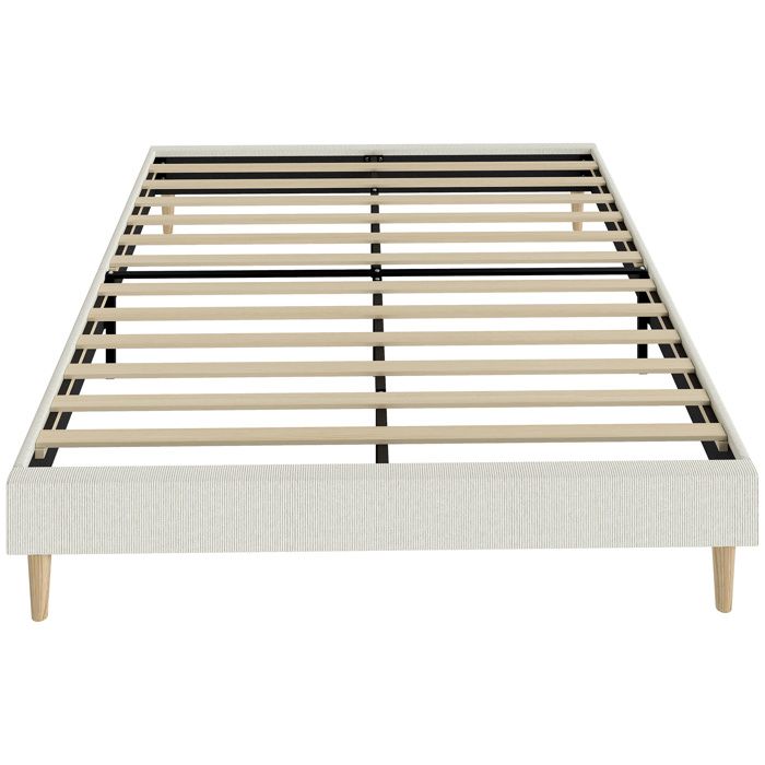 Cadre de lit - HOMCOM - 160 x 200 cm - sommier à lattes en bois rangement au-dessous - rembourré en velours côtelé - crème Cadre de lit - HOMCOM - 160 x 200 cm - sommier à lattes en bois rangement au-dessous - rembourré en velours côtelé - crème