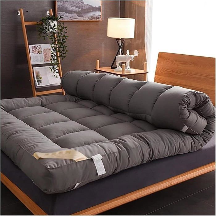 Matelas Futon Japonais Lit de sol pliable 100x200cm Gris Épaisseur 10cm pour chambre et voyage