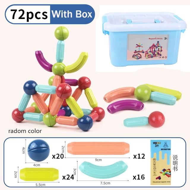 Perbabe Construction Magnetique Enfant, 72 Pièces Blocs de Construction Magnétiques Enfants Jeux Magnetique Enfant Christmas, nniversaire Cadeaux pour Enfants à Partir de 3 4 5 6 7 8 Ans