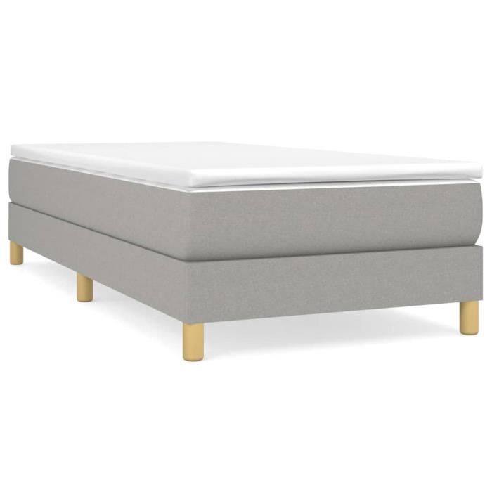 Sommier à ressorts - Tissu - Gris clair - 90x200 cm - 1 place - Pieds inclus