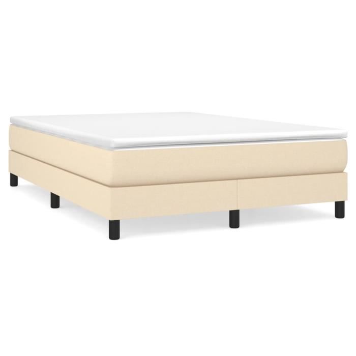 Sommier à ressorts - AKOZON - 140x190 cm - Tissu Crème - 2 places - Pieds inclus