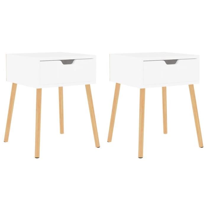lot de 2 tables de chevet scandinaves en bois avec tiroirs, 40x40x56 cm blanc
