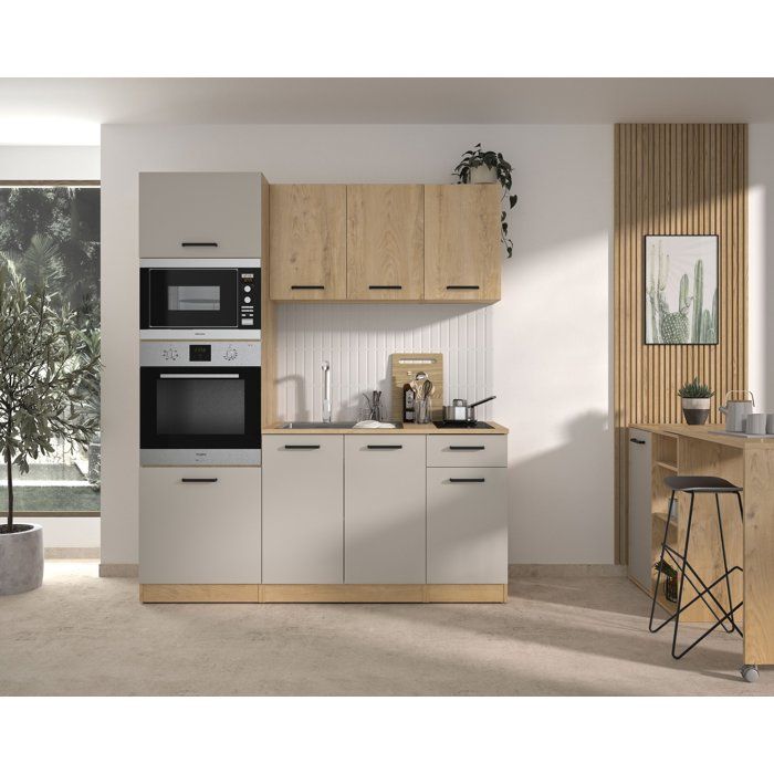 ALPAGA Cuisine complète Chêne silva / 180 x 6031 x 211 cm Avec colonne four et plan de travail GAMI