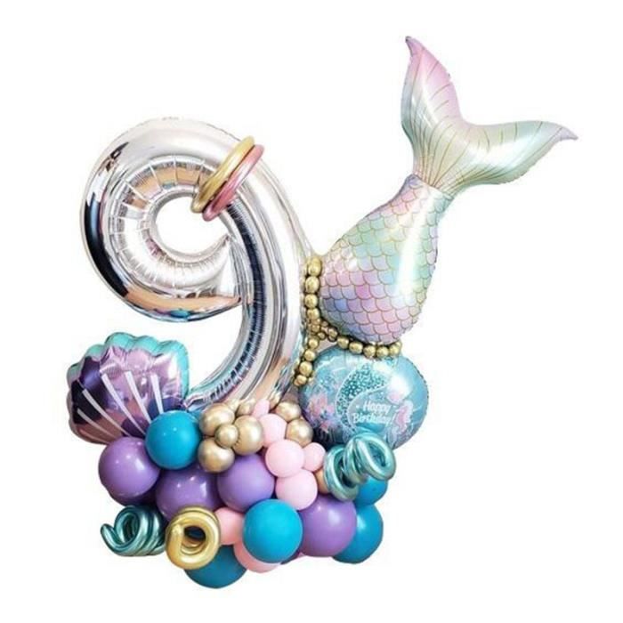 9 Ans Fille Anniversaire Decoration Decorations De Fete Anniversaire Sirene Queue Ballon 32 Pouces Chiffre Ballon Cdiscount Maison