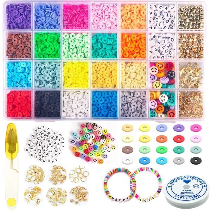 4600 pcs Kit de fabrication de bracelet de perles d'argile pour les filles  avec des visages souriants Perles Heishi Fait à la main Multi-Couleurs  Perles Set pour Collier de bricolage Bijoux de