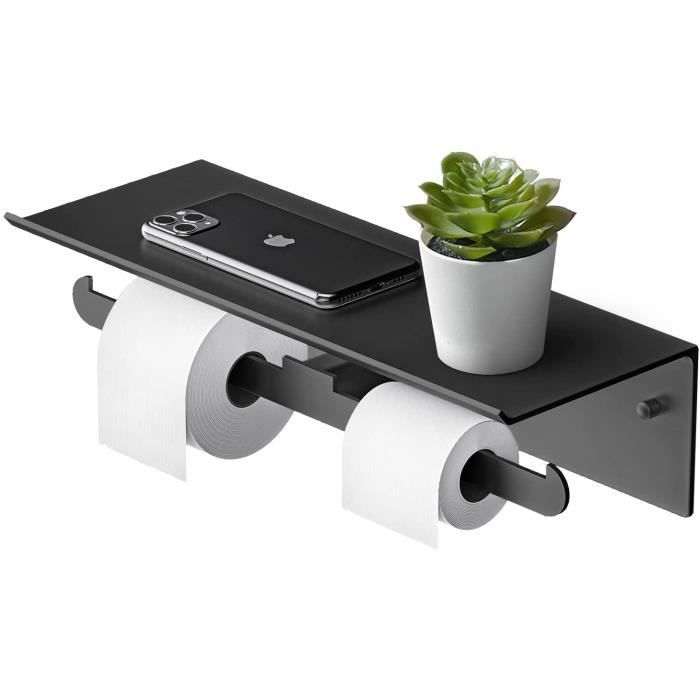 Portant Papier Toilette Acier Inoxydable Avec Étagère - Fixation Autocollante Ou Vis Pour Salle De Bain