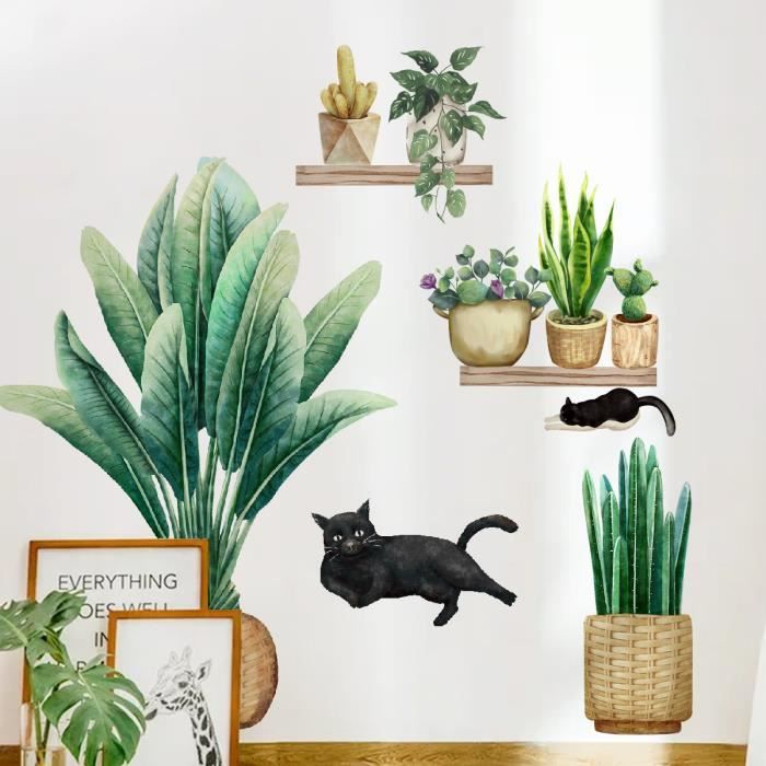 Nordic stickers muraux frais Vert planté en pot salon fond mur décoration  chambre autocollants chat - Cdiscount Maison