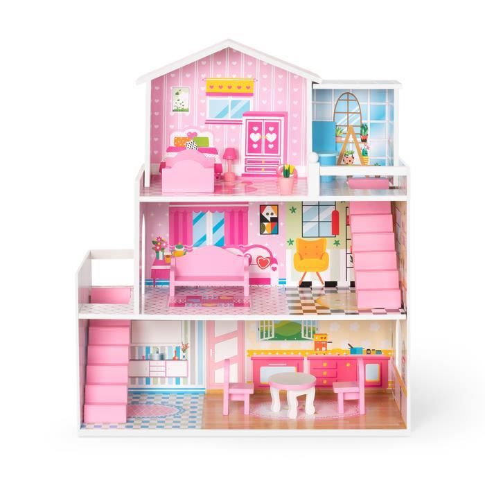 Maison de poupées en bois avec accessoires pour poupées de 7 à 12 cm, jolie  grande maison de rêve, 3+