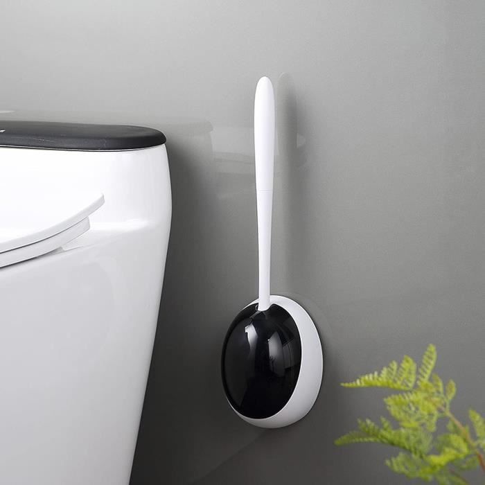 Brosse WC Silicone Plate - Support Mural Anti-gouttes - Séchage Rapide - Nettoyage 360° - Noir