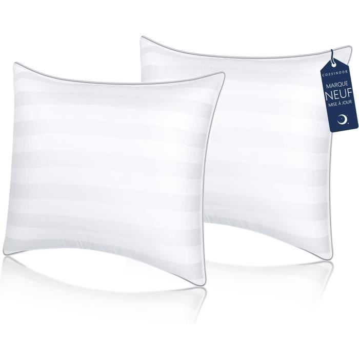 Oreiller Lot De 2 COZSINOOR 60x60 Cm - Fibre De Gel Hypoallergénique, Confort Hôtelier