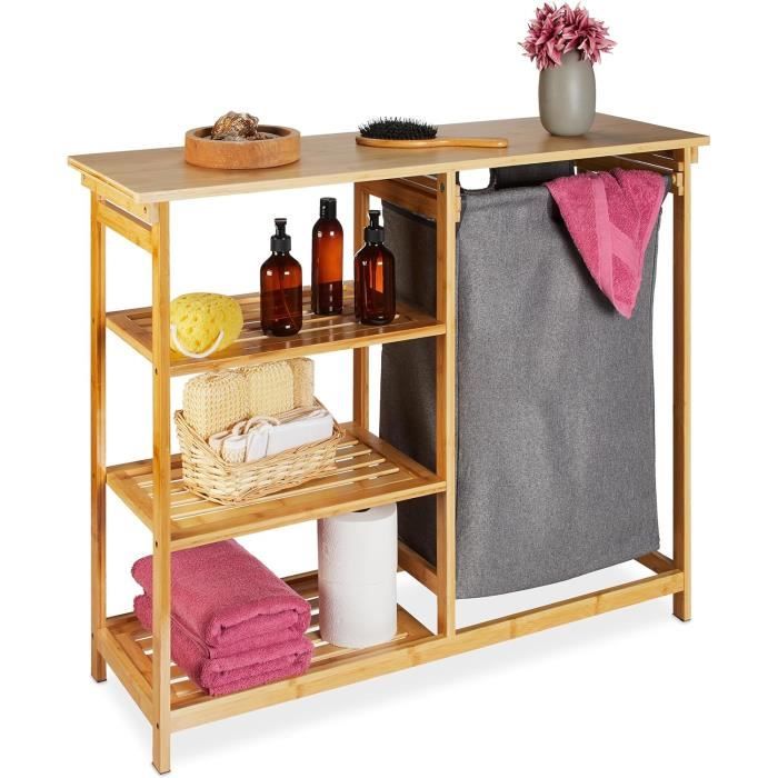 Meuble À Linge, Étagère Avec 3 Niveaux, Sac Amovible, Hlp 80 X 100 X 32 Cm, Salle De Bain