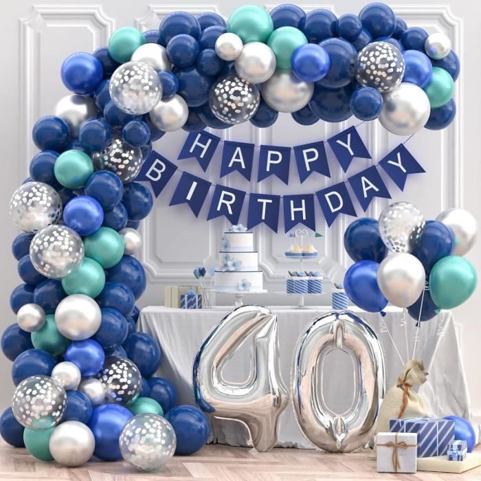 40 Ans Déco Anniversaire Bleu, Decoration Anniversaire Homme 40 Ans,  Anniversaire Bleu Argent 40E Happy Birthday Bannière Co[u2209]