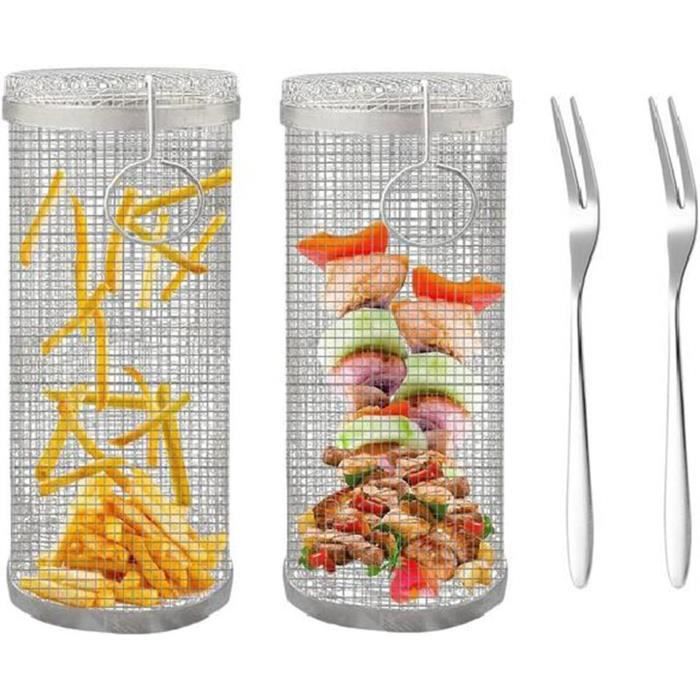 Panier à Barbecue Rotatif En Acier Inoxydable 304 - Pour Légumes, Viande, Poisson, Crevettes - Design Pliable Et Sécurisé - Facile à Nettoyer, Lave-vaisselle Safe